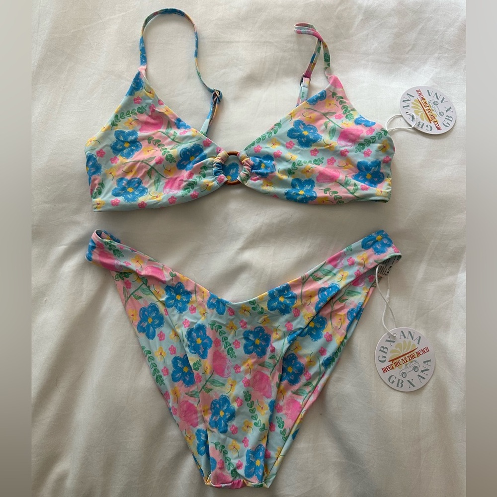 GB X ANA Floral Ring-Accent Bikini Set - Pastel Pink & Blue